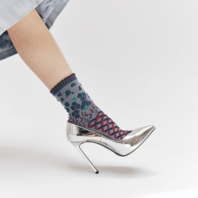 Grey Floral Pattern Socks