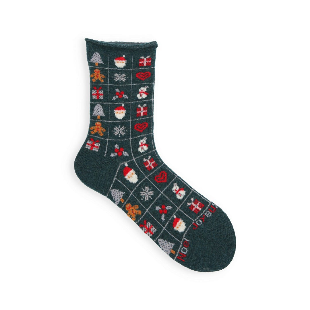 021132327 Xmas Merino Wool Roll Top Socks