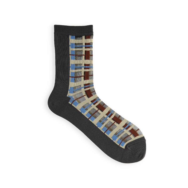 021132549 Sheer Front Check Low Crew Socks