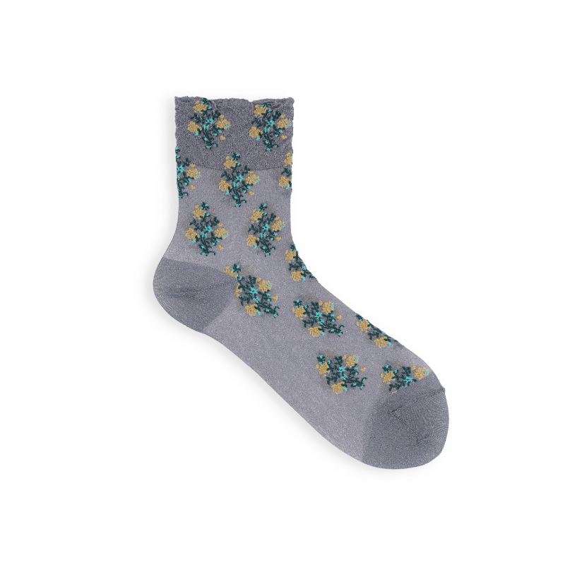 021132551 Sheer Glitter Bouquet Low Crew Socks