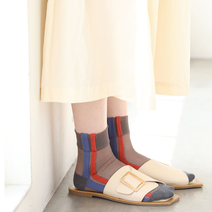 021132583 Bicolour Side Line Low Crew Socks