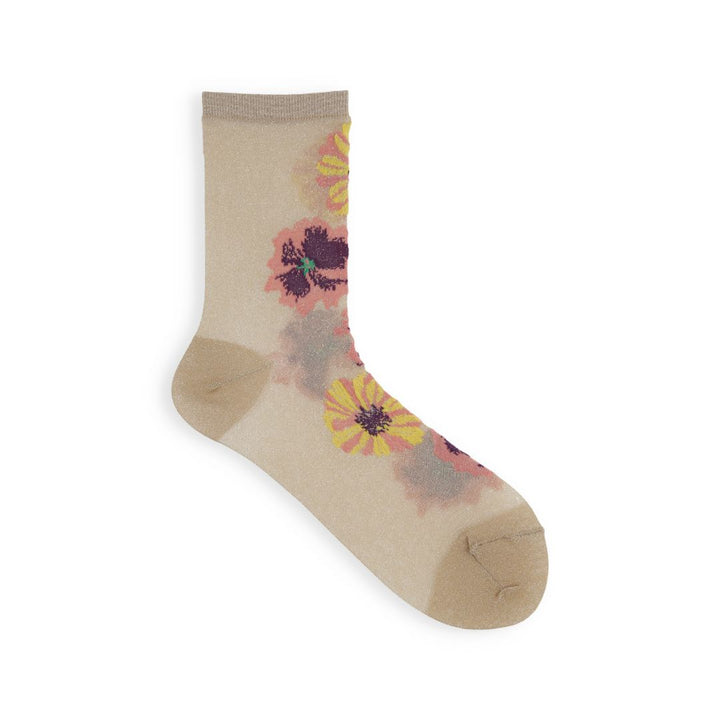 021132611 Sheer Glitter Flower Low Crew Socks