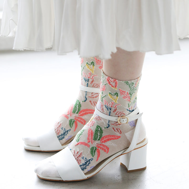 021132620 Tropical Plants Cotton/Linen Crepe Socks