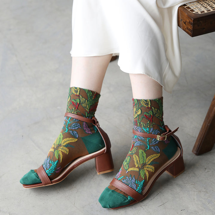 021132620 Tropical Plants Cotton/Linen Crepe Socks