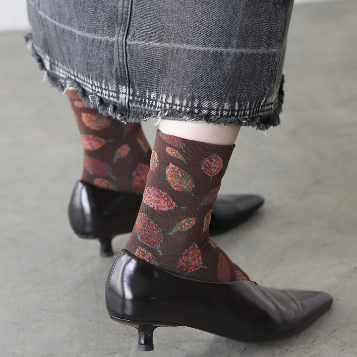 021132635 Autumn Leaves Low Crew Socks