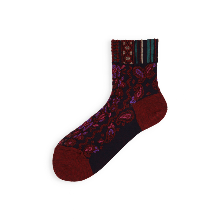 021132649 Wool Blend Paisley Low Crew Socks