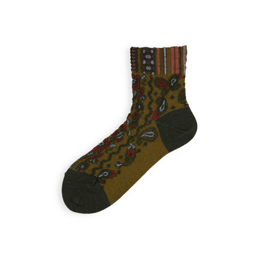 021132649 Wool Blend Paisley Low Crew Socks