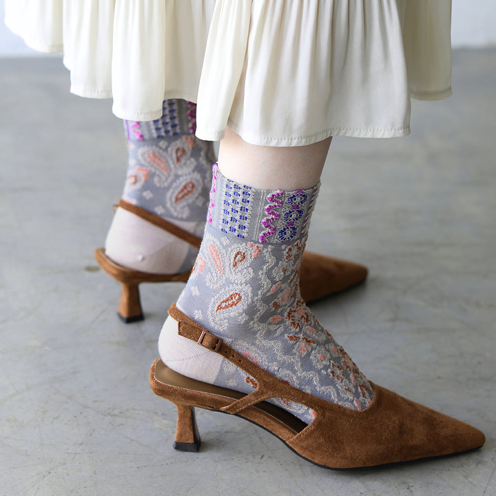021132649 Wool Blend Paisley Low Crew Socks
