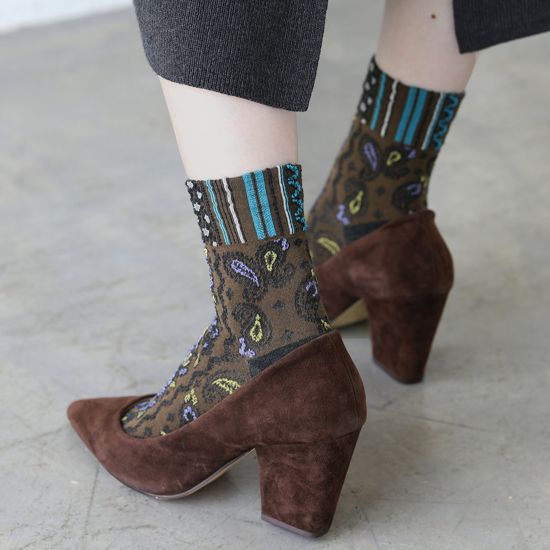 021132649 Wool Blend Paisley Low Crew Socks
