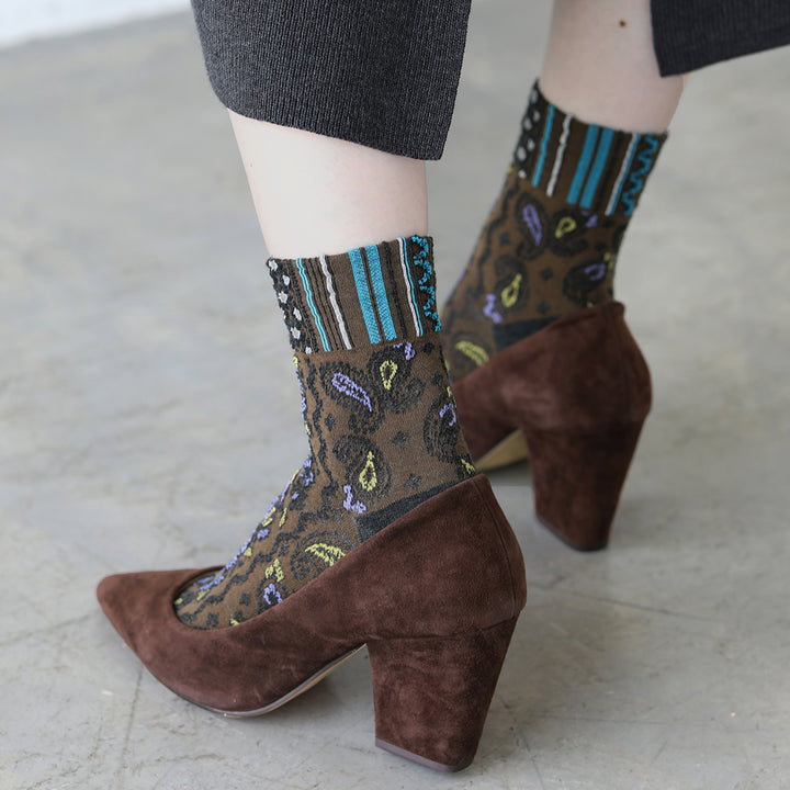 021132649 Wool Blend Paisley Low Crew Socks