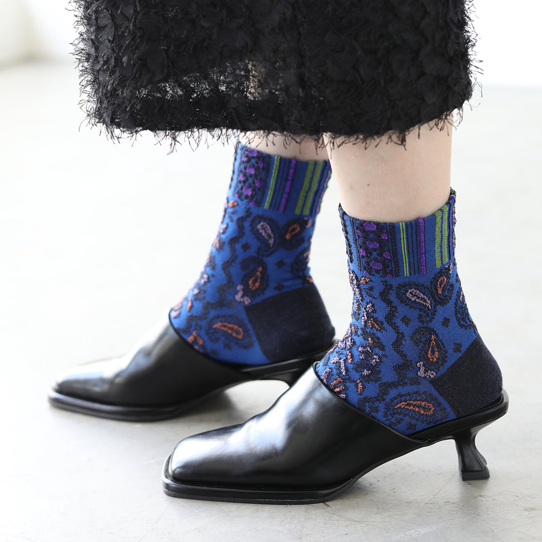 021132649 Wool Blend Paisley Low Crew Socks