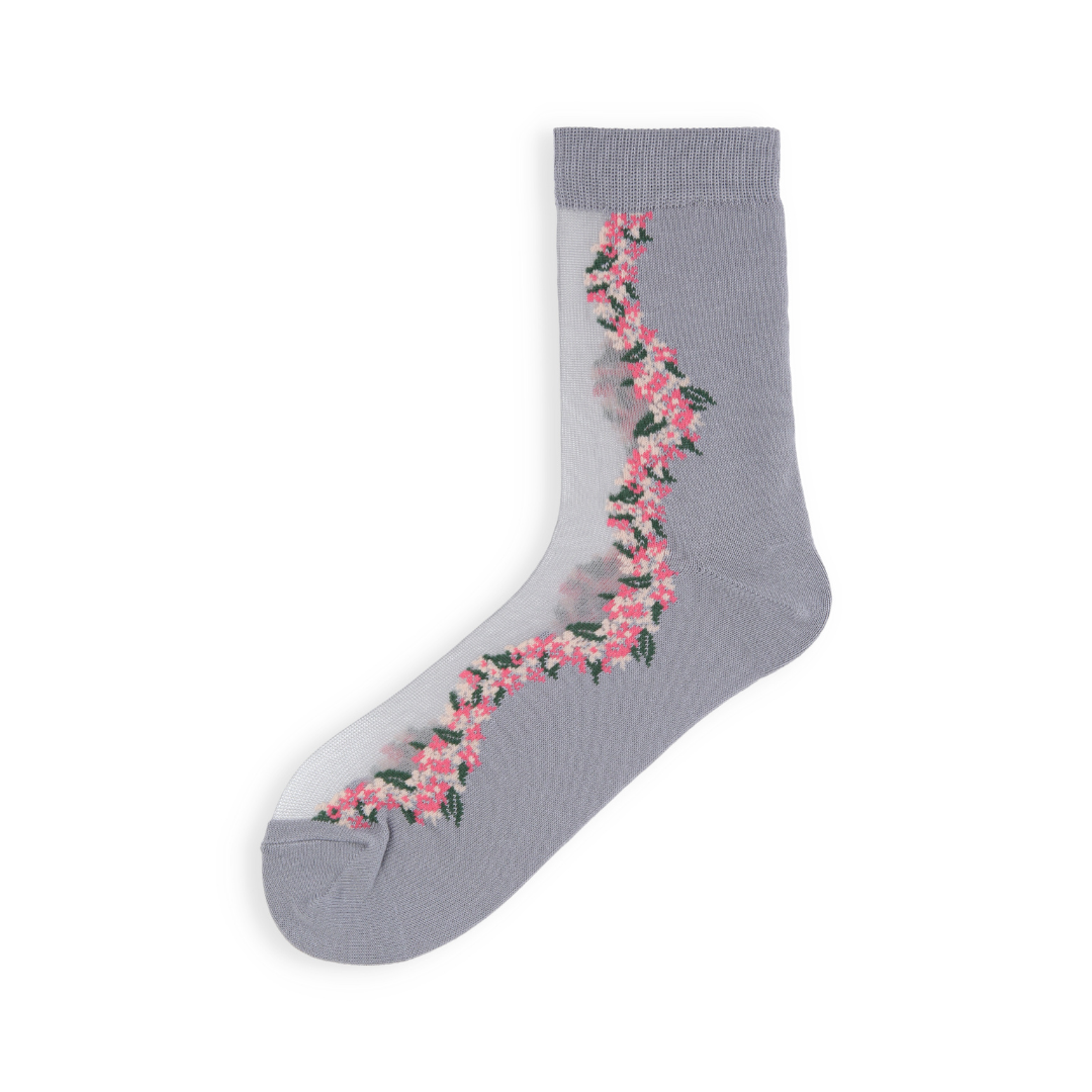 021132676 Floral Garland Sheer Low Crew Socks