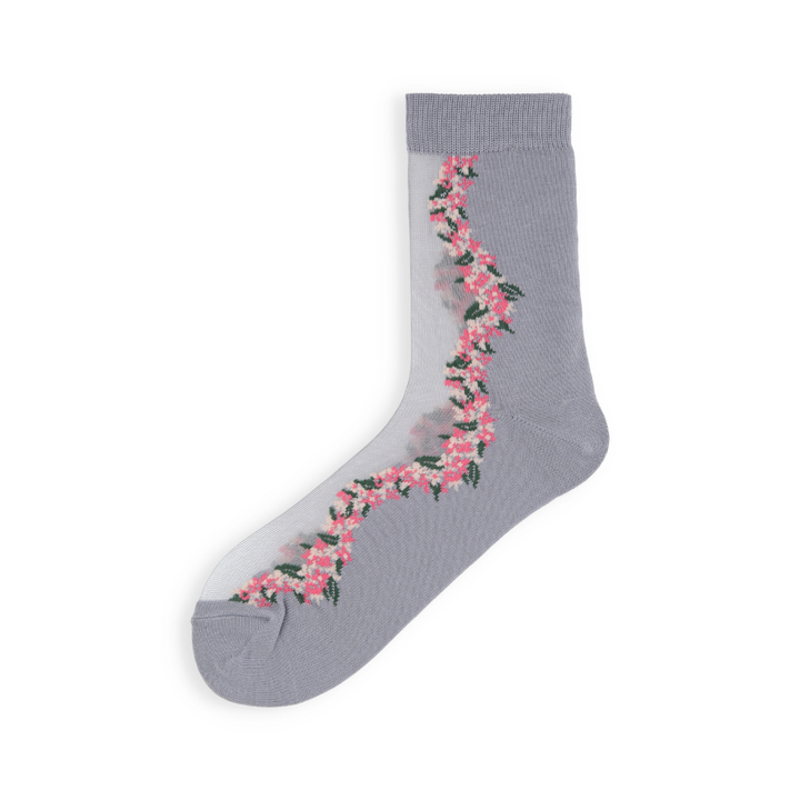 021132676 Floral Garland Sheer Low Crew Socks