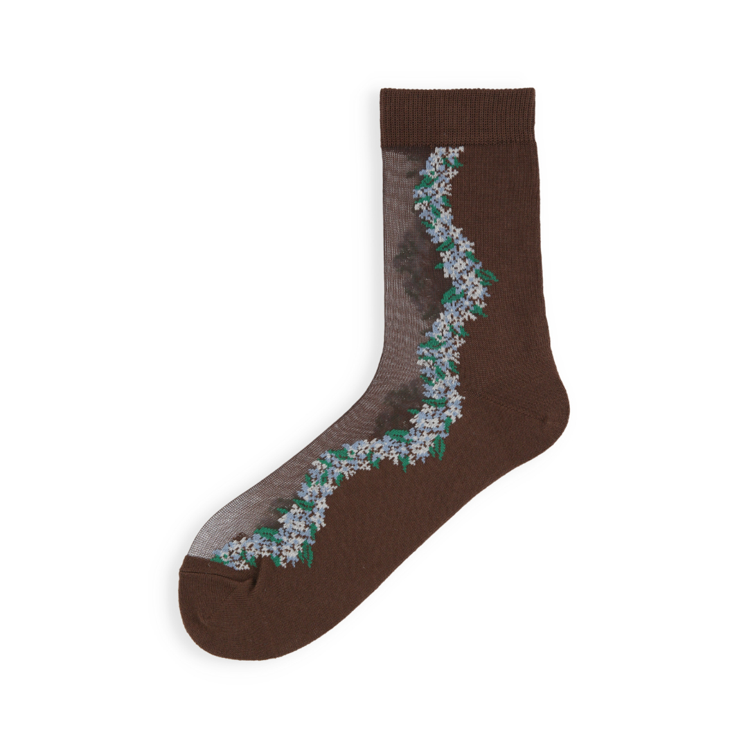 021132676 Floral Garland Sheer Low Crew Socks