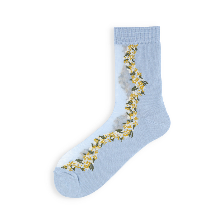 021132676 Floral Garland Sheer Low Crew Socks