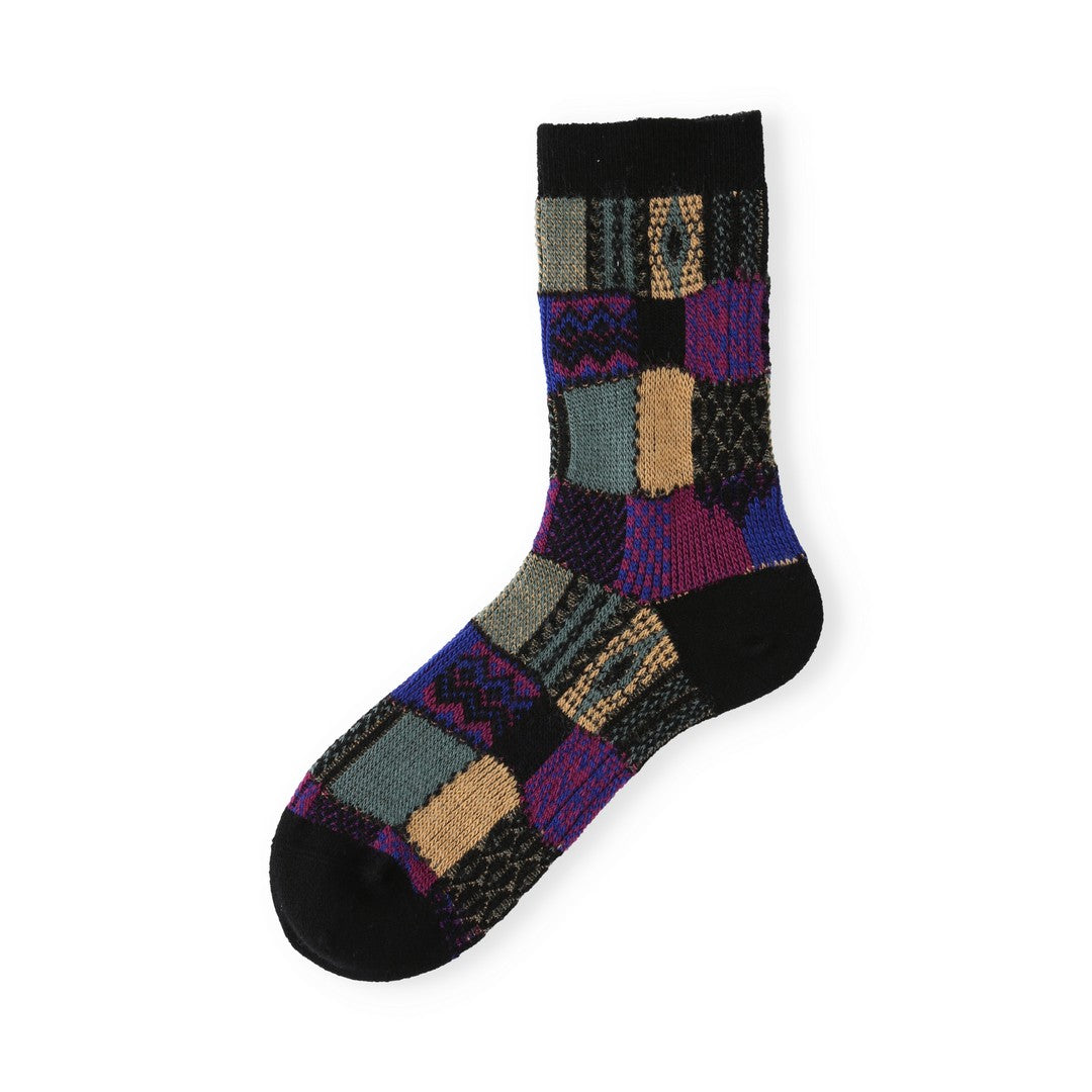 021140621 Wool Jacquard Patchwork Crew Socks