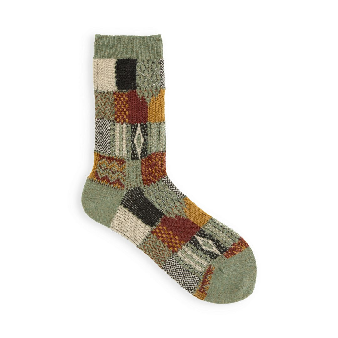 021140621 Wool Jacquard Patchwork Crew Socks