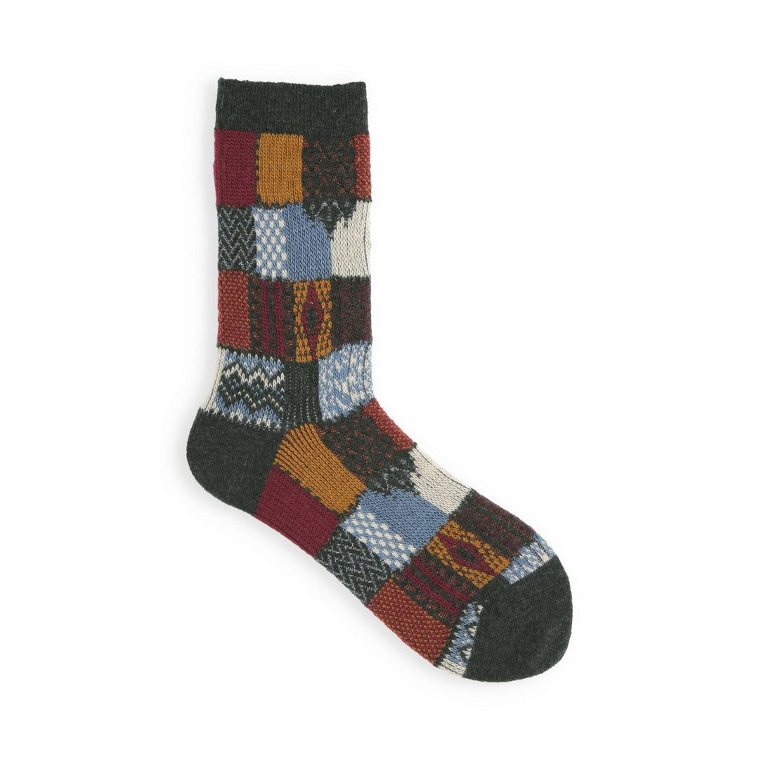 021140621 Wool Jacquard Patchwork Crew Socks