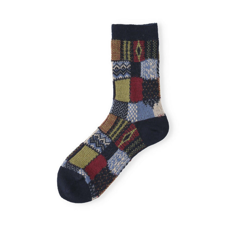 021140621 Wool Jacquard Patchwork Crew Socks