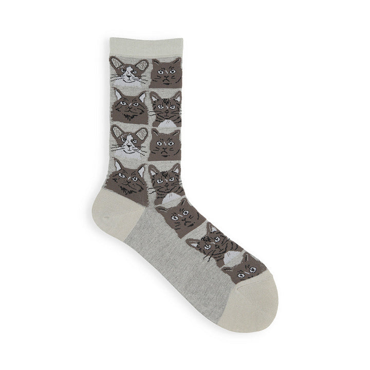 021140827 Cat Face Pattern Crew Socks