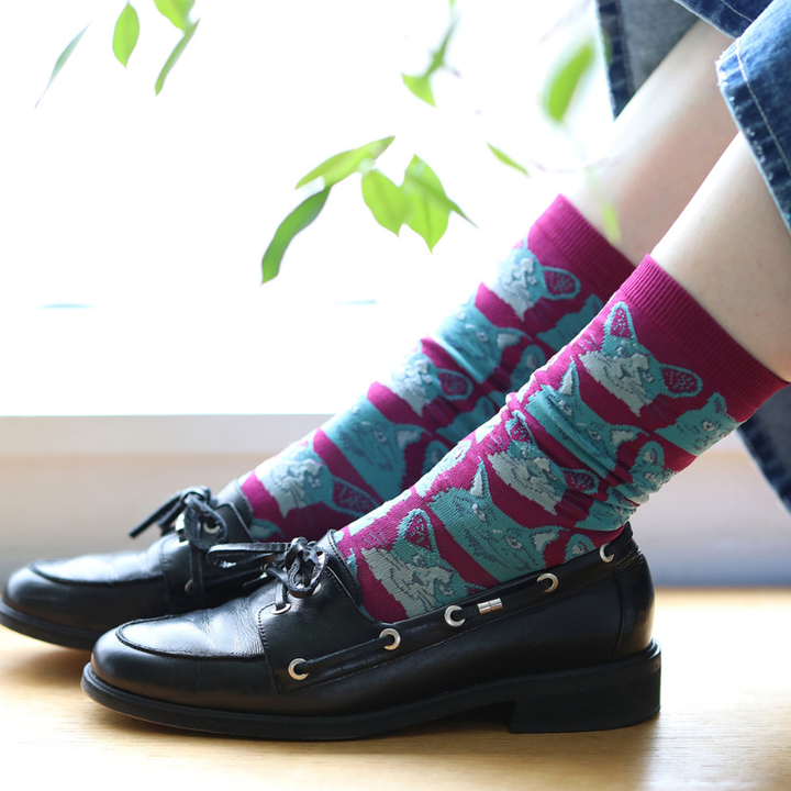 021140827 Manga Cat Pattern Crew Socks S
