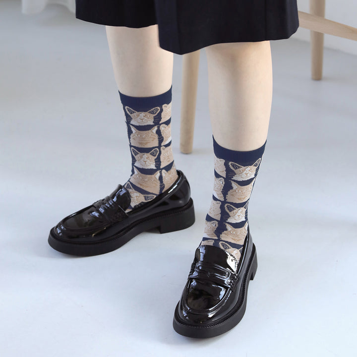 021140827 Manga Cat Pattern Crew Socks S