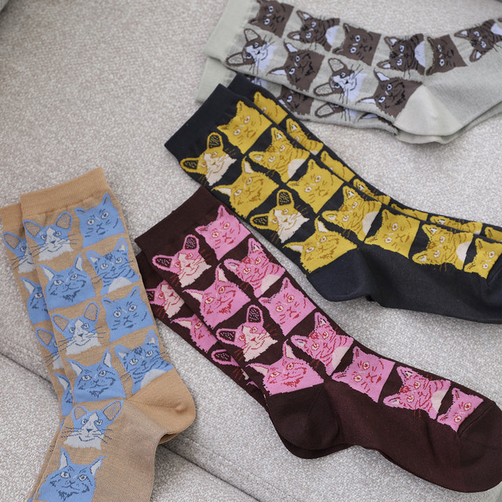 022140106 Manga Cat Pattern Crew Socks M