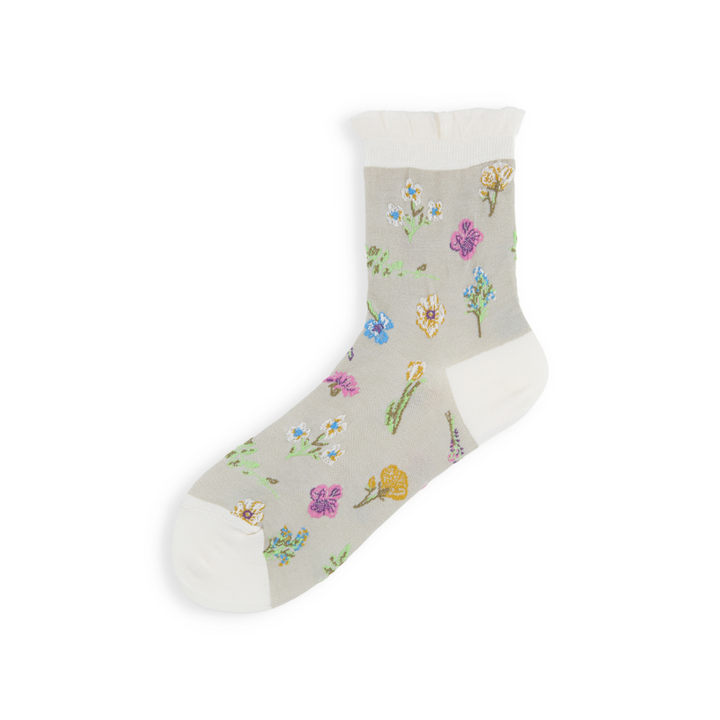 021141010 Bamboo Rayon Botanical Design Crew Socks