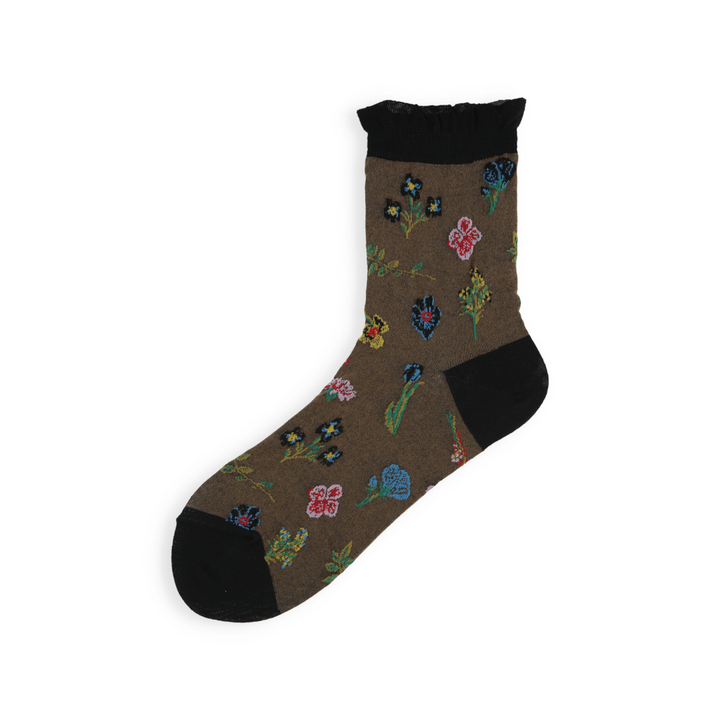 021141010 Bamboo Rayon Botanical Design Crew Socks