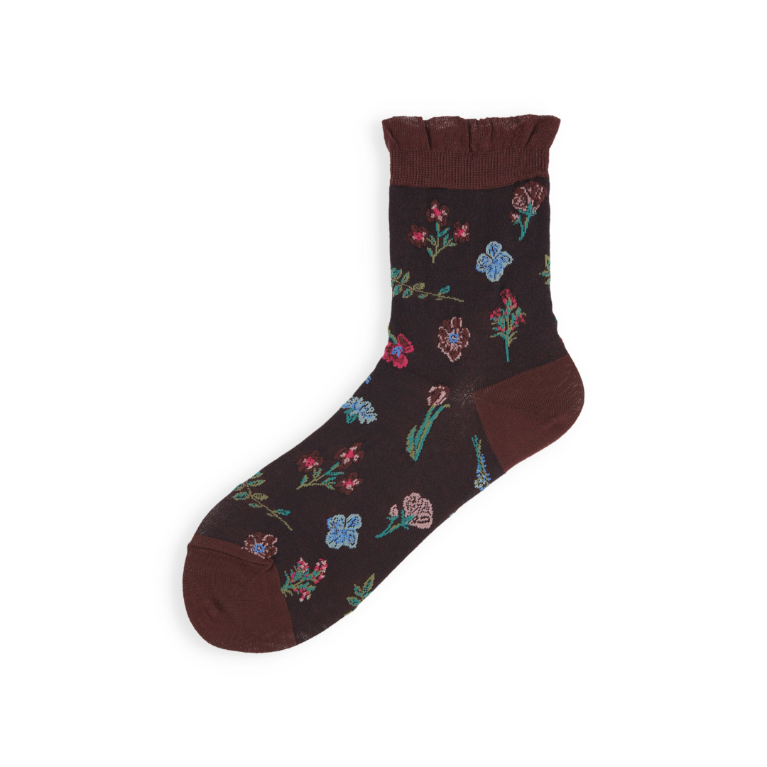 021141010 Bamboo Rayon Botanical Design Crew Socks