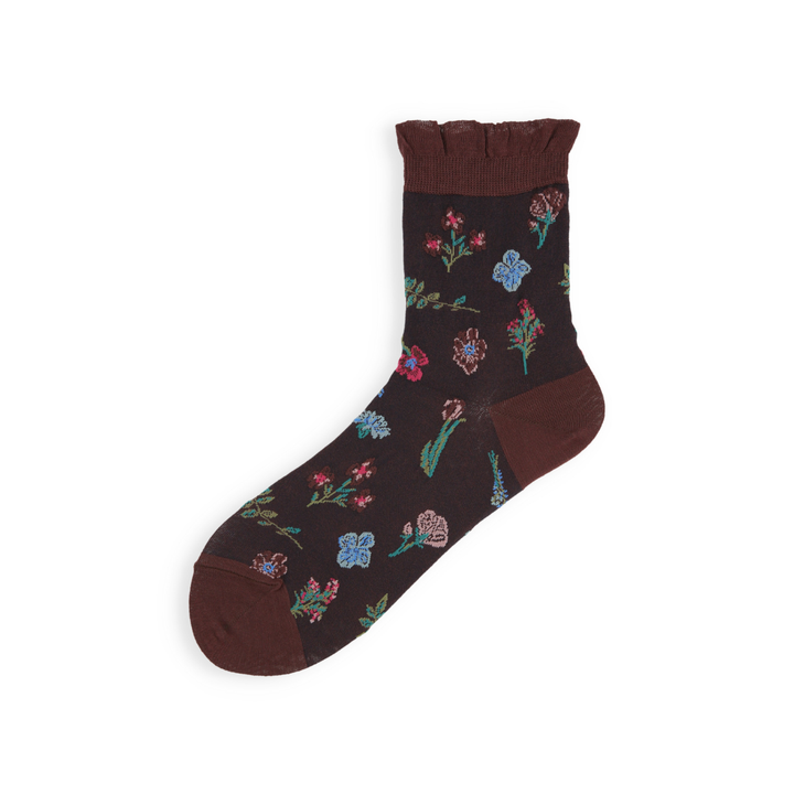 021141010 Bamboo Rayon Botanical Design Crew Socks