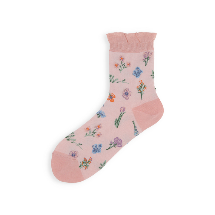 021141010 Bamboo Rayon Botanical Design Crew Socks
