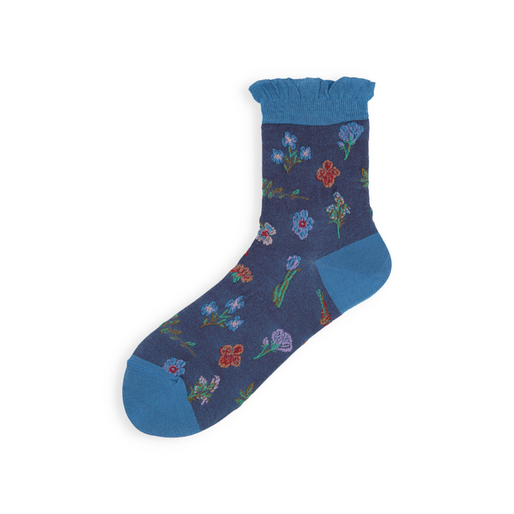 021141010 Bamboo Rayon Botanical Design Crew Socks