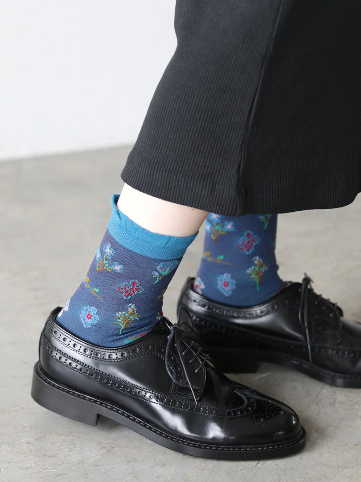 021141010 Bamboo Rayon Botanical Design Crew Socks