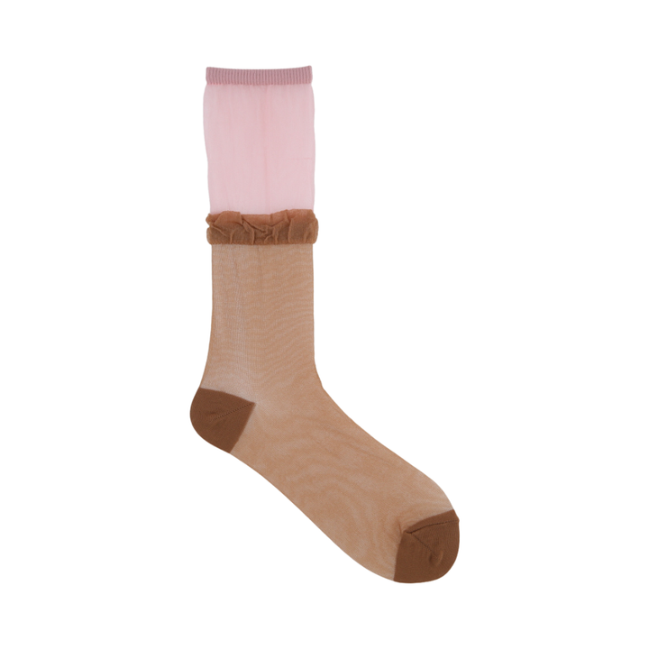 021141012 Sheer Layered Bicolour Crew Socks