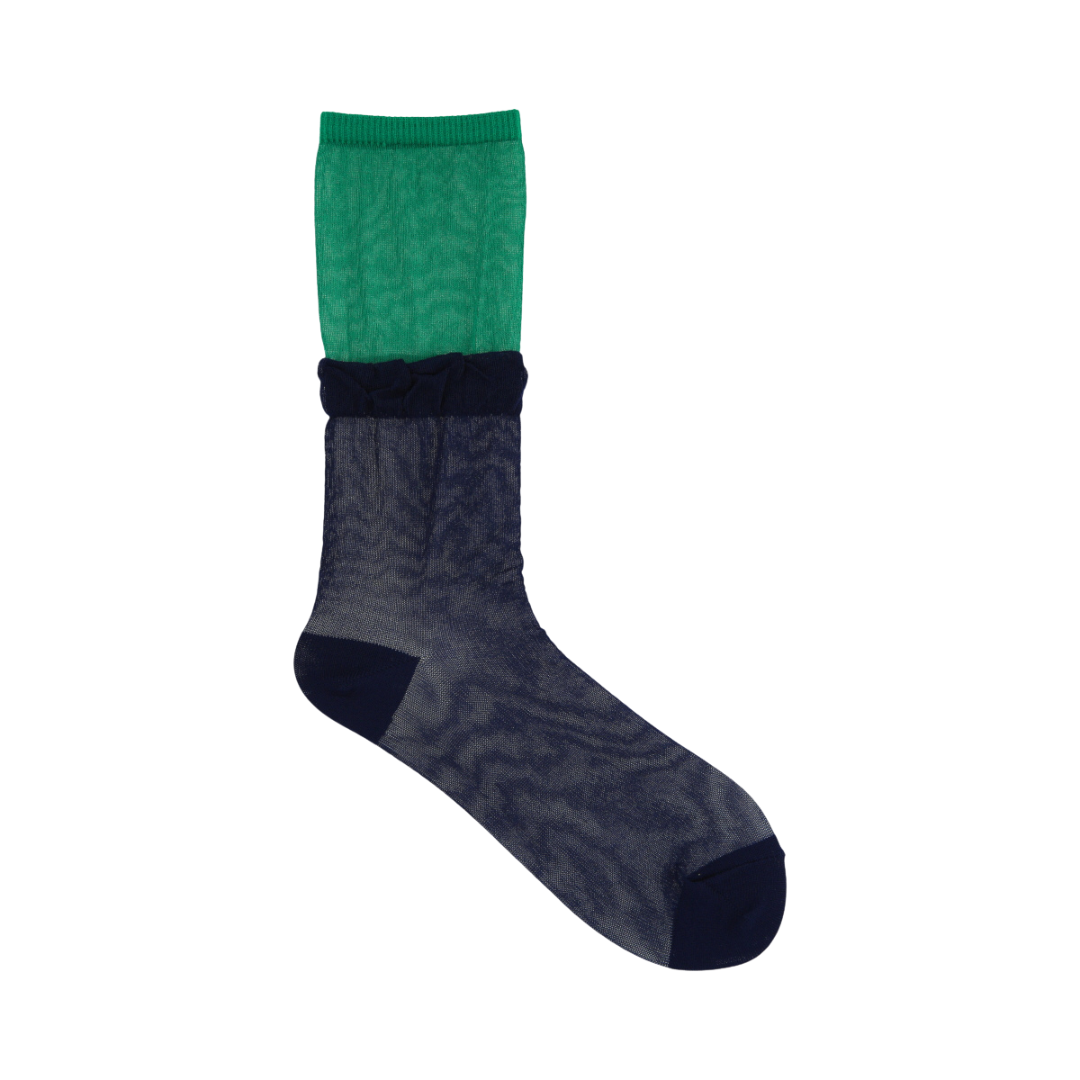 021141012 Sheer Layered Bicolour Crew Socks