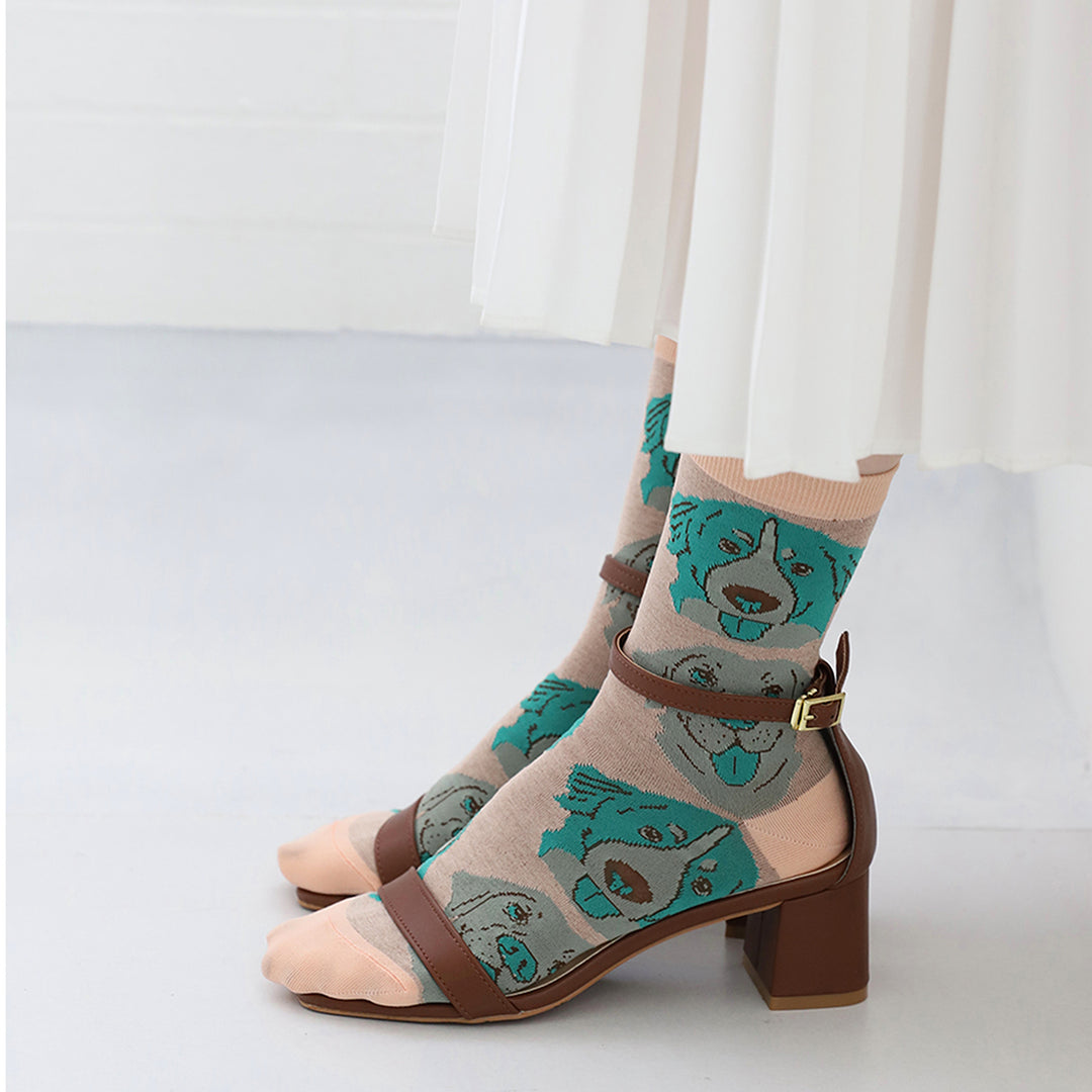 021141021 Manga Dog Pattern Crew Socks
