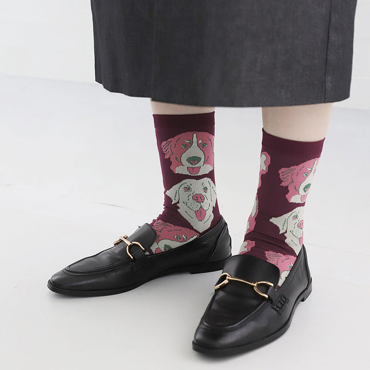 021141021 Manga Dog Pattern Crew Socks