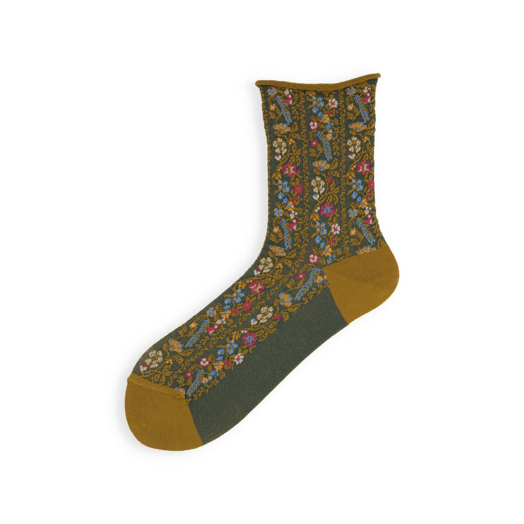 021141051 Wildflower Stripe Bamboo Rayon Crew Socks