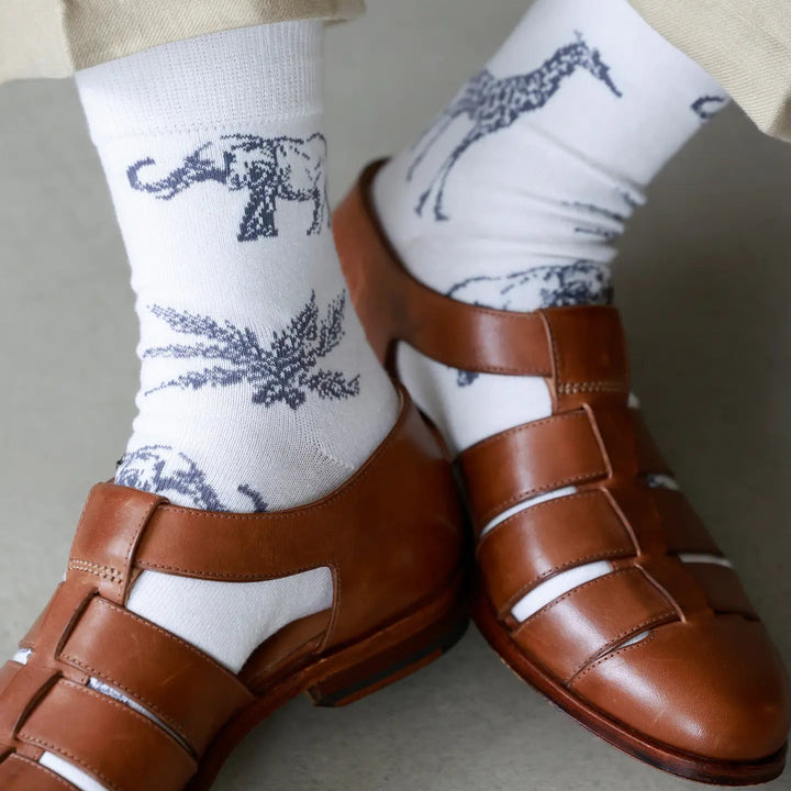 062130085 Cotton/Linen Safari Pattern Short Socks