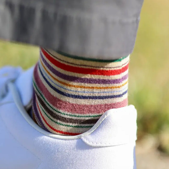 Ivory Multi-Striped Short Socks