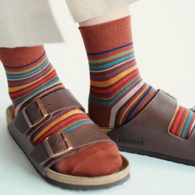 Mohagony Multi-Striped Short Socks