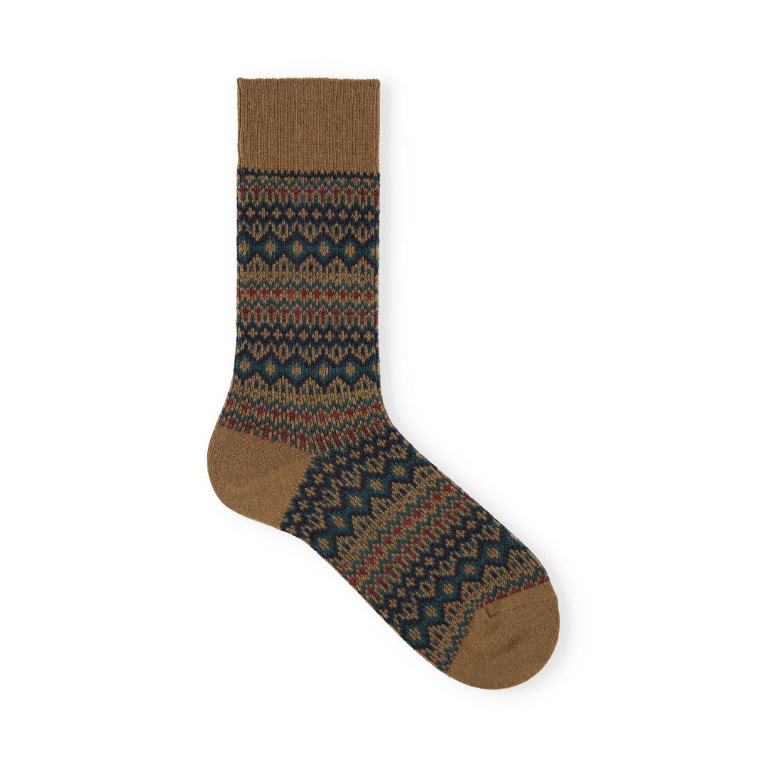 062142126 Wool Jacquard Fair Isle Mid-Calf Socks M