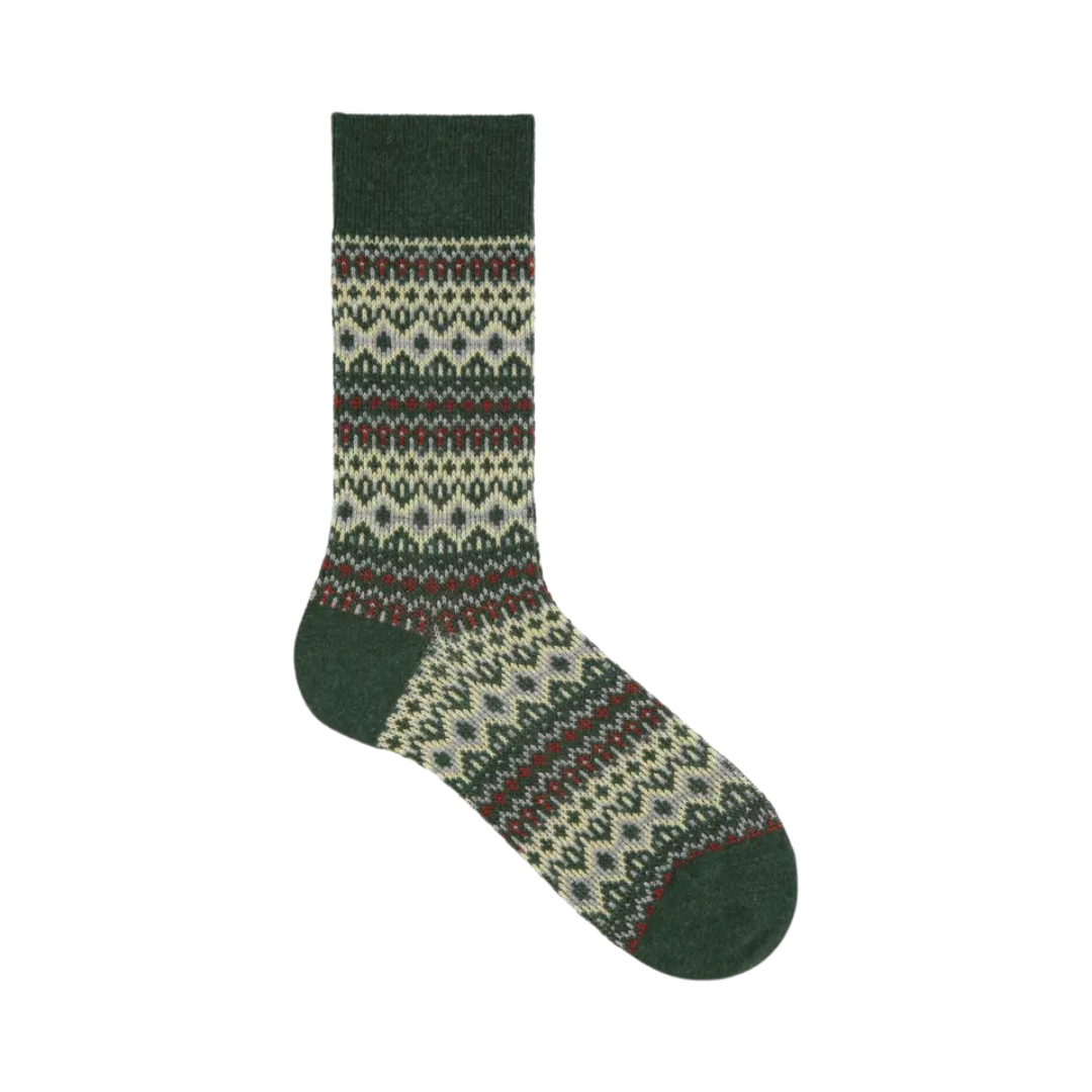 062142126 Wool Jacquard Fair Isle Mid-Calf Socks M
