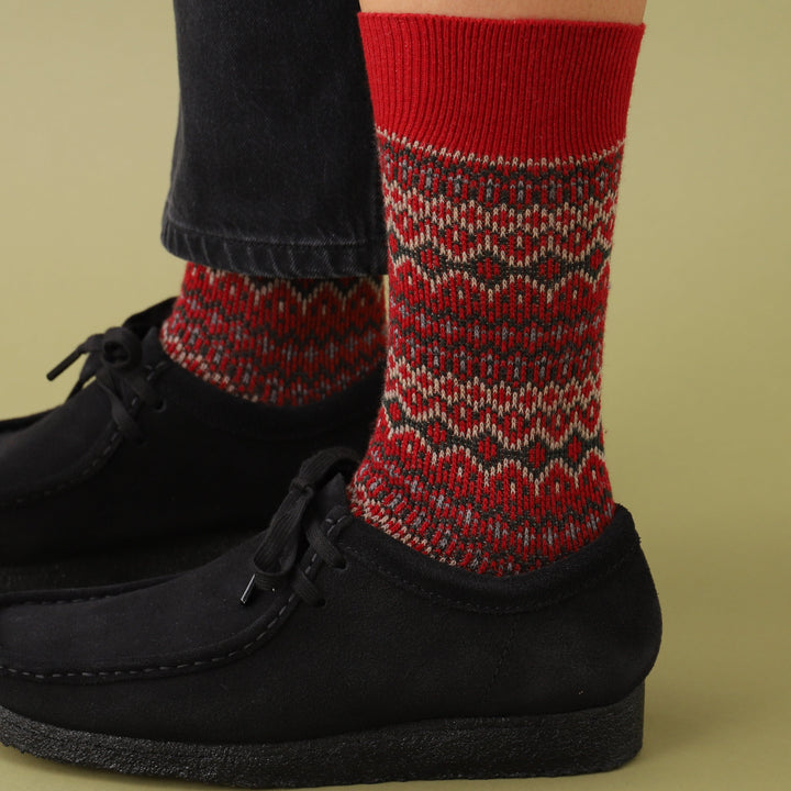 062142126 Wool Jacquard Fair Isle Mid-Calf Socks M