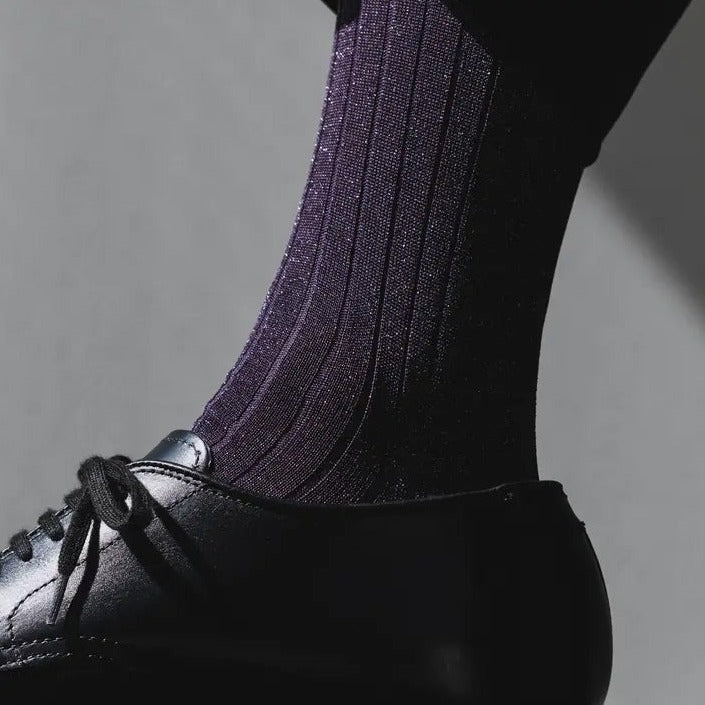 Purple Sparkly Lamé Ribbed Mid-Calf Socks