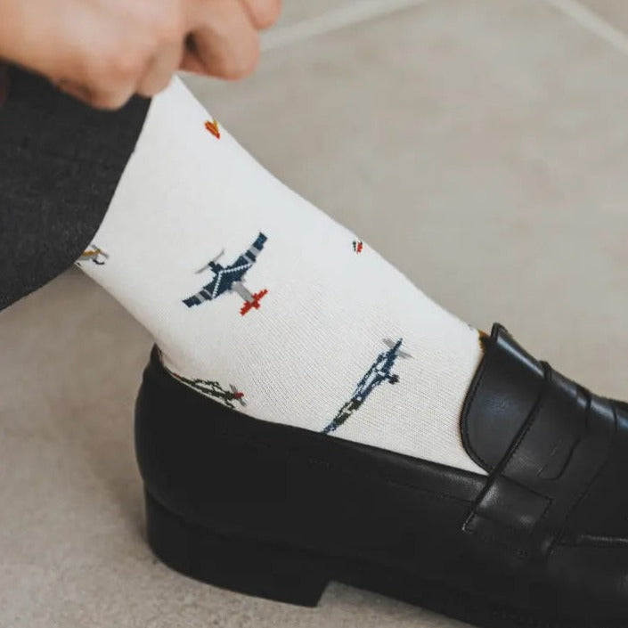 Airplane Patterned Mid Calf Socks