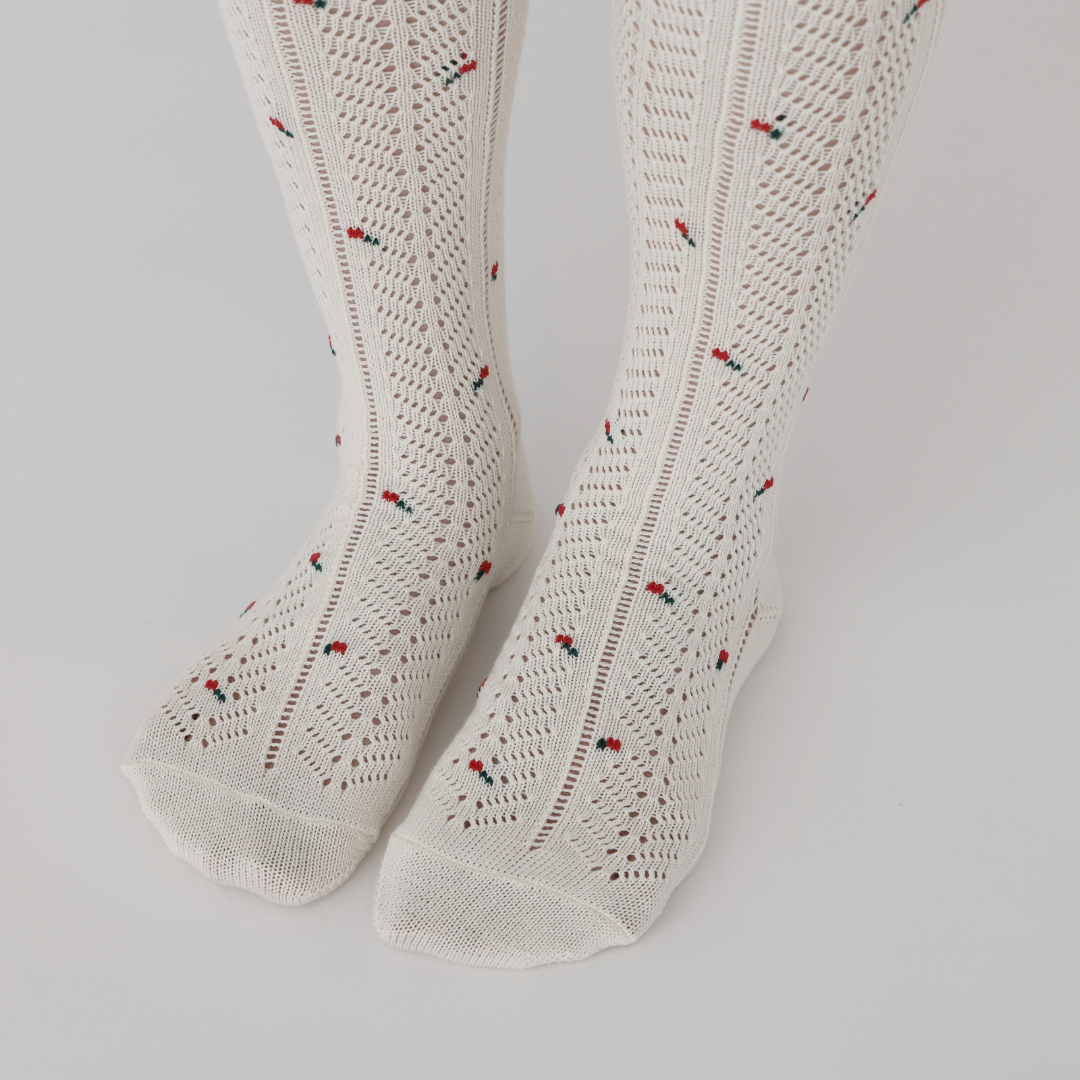 011160108 Small Flowers Irmack Knit High-Cut Socks