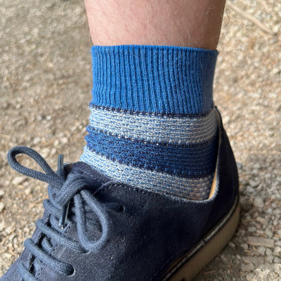 Blue Stripe Cotton/Linen Short Socks