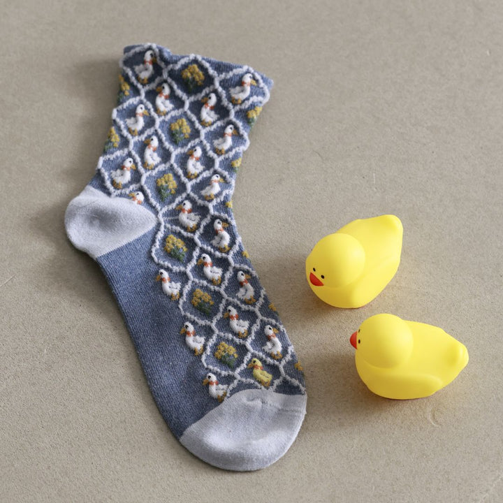 011133103 Wool Blend Duck Pattern Low Crew Socks